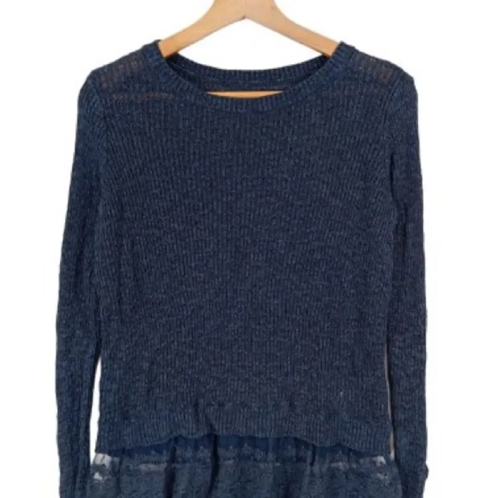 Hollister Y2K Dark Blue Knit Lace Trim Layered Peplum Sweater Bella Swan Small S